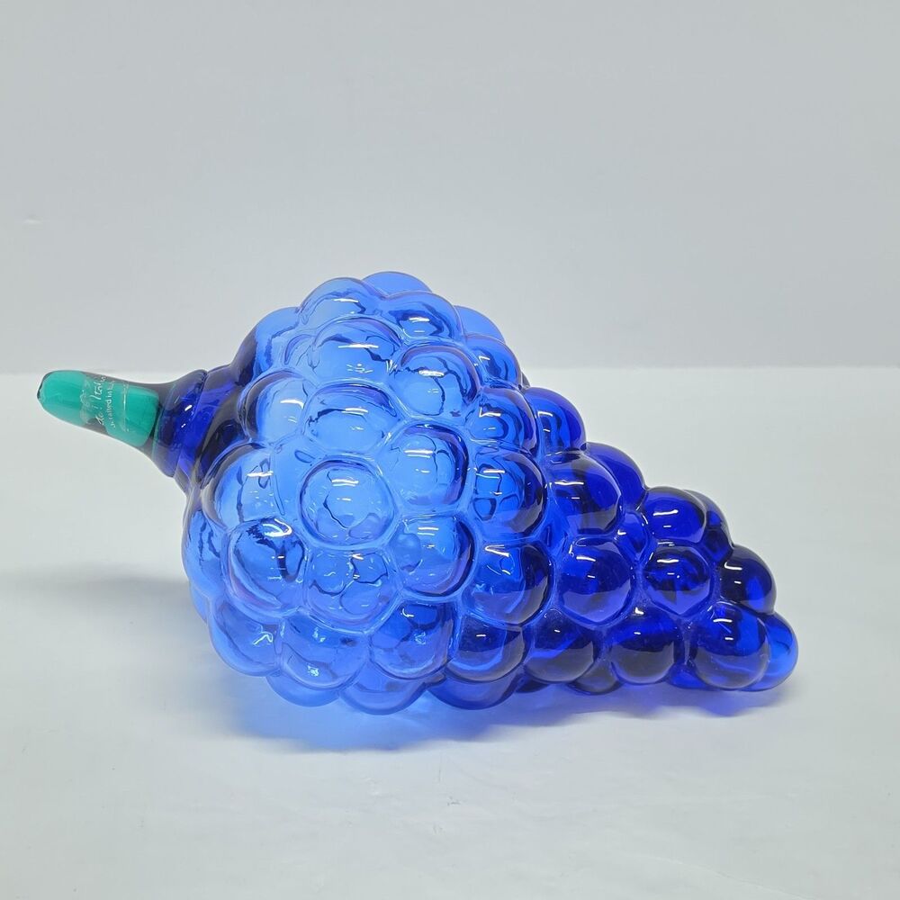 Vintage Grape Cluster Cobalt Blue Handblown Art Glass Sculpture Figurine Italy
